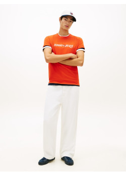 Tommy Jeans bavlnené tričko Logo oranžové