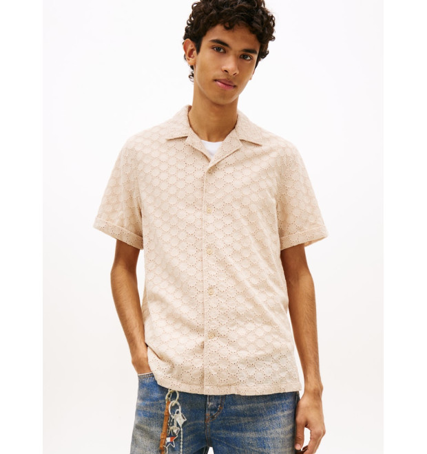 Tommy Jeans pánska vyšívaná košeľa béžová Tommy Jeans pánska vyšívaná košeľa béžová