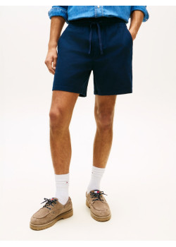 Tommy Jeans krátke ľanové nohavice modré