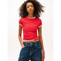 Tommy Jeans dámske rebrované tričko červené Tommy Jeans dámske rebrované tričko červené