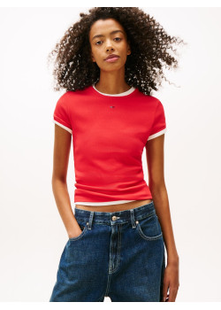 Tommy Jeans dámske rebrované tričko červené