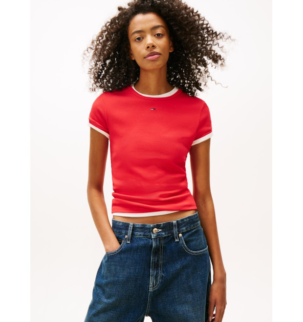 Tommy Jeans dámske rebrované tričko červené Tommy Jeans dámske rebrované tričko červené
