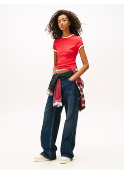 Tommy Jeans dámske rebrované tričko červené