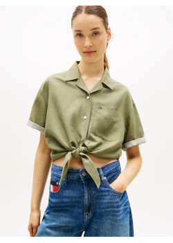 Tommy Jeans dámska košeľa na viazanie zelená