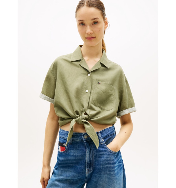 Tommy Jeans dámska košeľa na viazanie zelená Tommy Jeans dámska košeľa na viazanie zelená