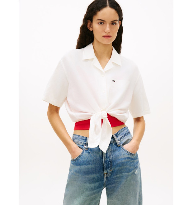 Tommy Jeans dámska košeľa na viazanie biela Tommy Jeans dámska košeľa na viazanie biela