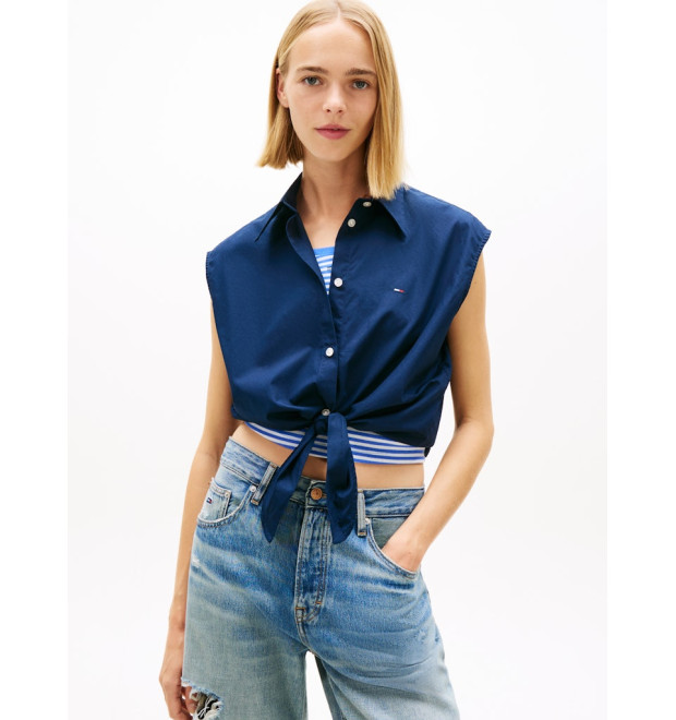 Tommy Jeans dámska košeľa bez rukávov tm modrá Tommy Jeans dámska košeľa bez rukávov tm modrá