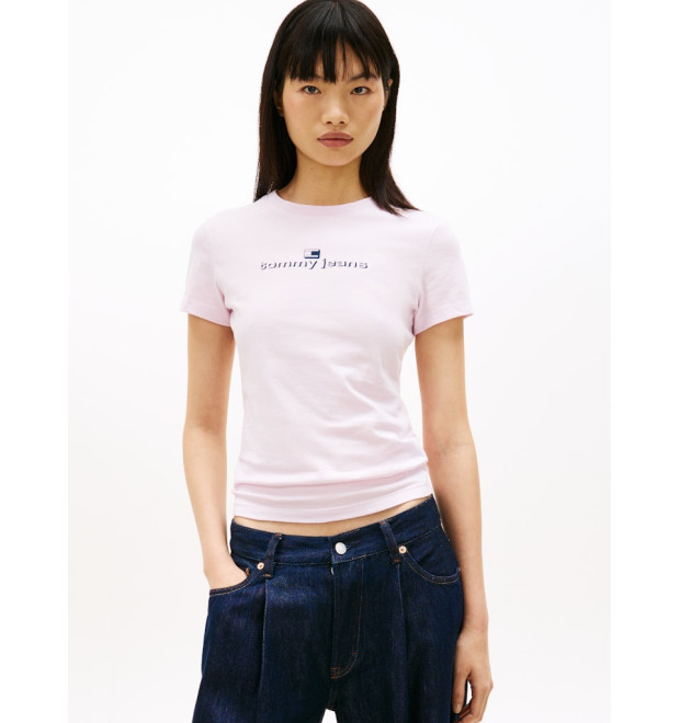 Tommy Jeans tričko slim s logom ružové Tommy Jeans tričko slim s logom ružové