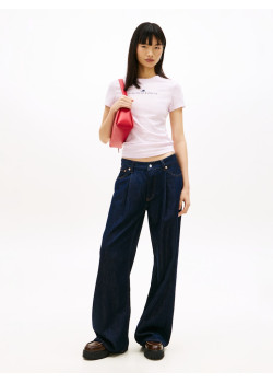Tommy Jeans tričko slim s logom ružové