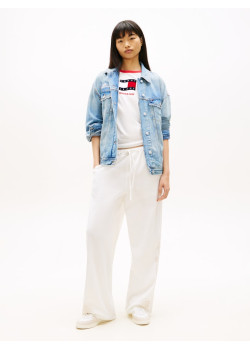 Tommy Jeans letné nohavice s výšivkou biele