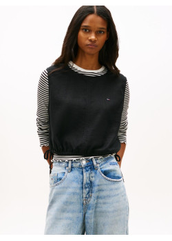 Tommy Jeans blúzka s viazaním na bokoch čierna