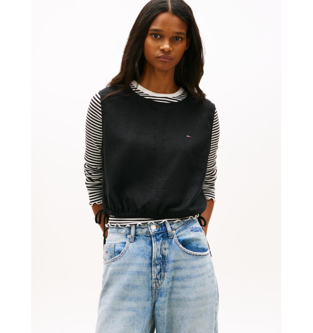 Tommy Jeans blúzka s viazaním na bokoch čierna Tommy Jeans blúzka s viazaním na bokoch čierna