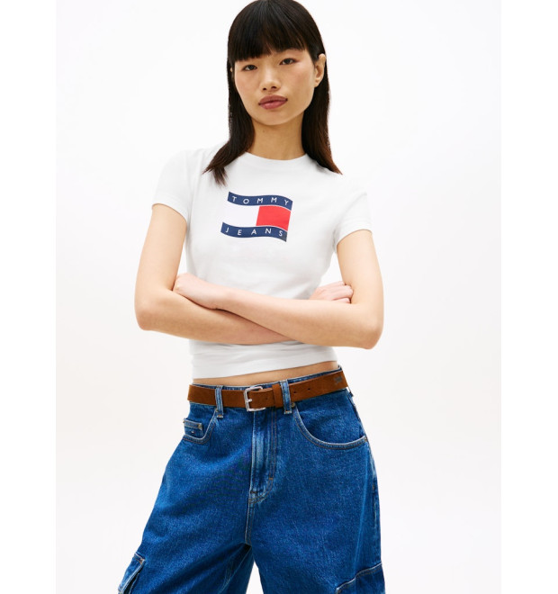 Tommy Jeans tričko Wavy s vlajkou biele Tommy Jeans tričko Wavy s vlajkou biele