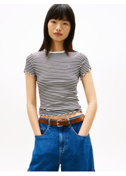 Tommy Hilfiger tričko rebrované čiernobiele
