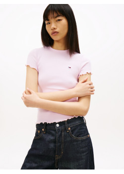 Tommy Jeans tričko rebrované ružové