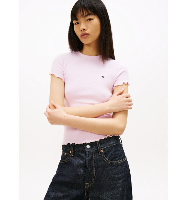 Tommy Jeans tričko rebrované ružové Tommy Jeans tričko rebrované ružové