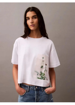 Calvin Klein dámske Cropped tričko s kvetinovou potlačou biele