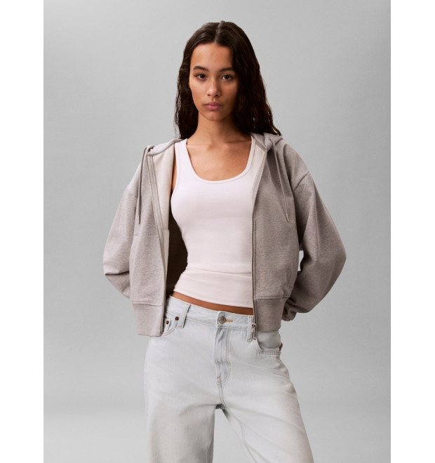 Calvin Klein cropped mikina na zips sivá Calvin Klein cropped mikina na zips sivá