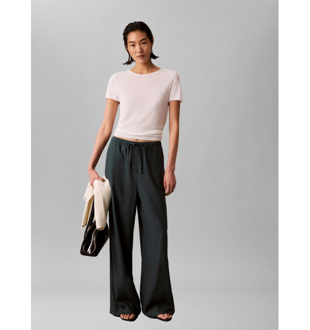 Calvin Klein Jeans široké ľanové nohavice modré Calvin Klein Jeans široké ľanové nohavice modré