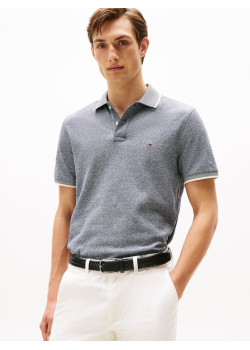 Tommy Hilfiger Piqué polokošeľa s ľanom sivá