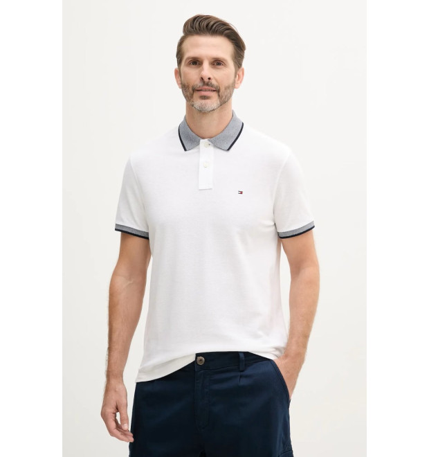 Tommy Hilfiger Piqué polokošeľa s ľanom biela Tommy Hilfiger Piqué polokošeľa s ľanom biela