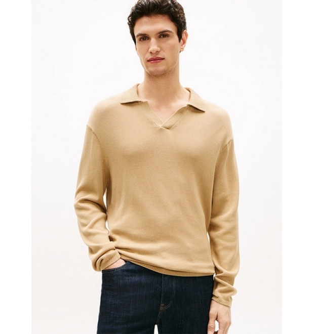 Tommy Hilfiger pánsky ľahký sveter s polokošeľovým golierom béžový Tommy Hilfiger pánsky ľahký sveter s polokošeľovým golierom béžový