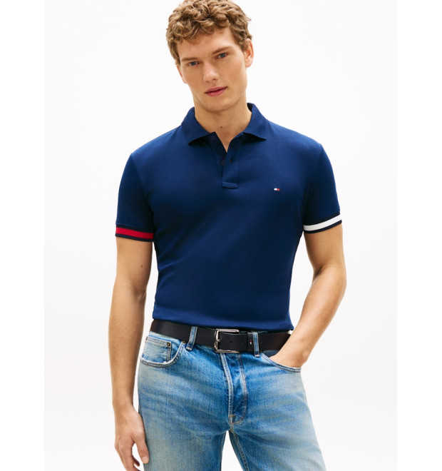 Tommy Hilfiger polokošeľa s logo rukávmi modrá Tommy Hilfiger polokošeľa s logo rukávmi modrá