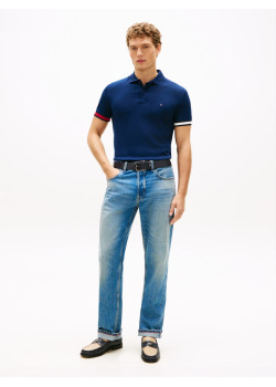 Tommy Hilfiger polokošeľa s logo rukávmi modrá