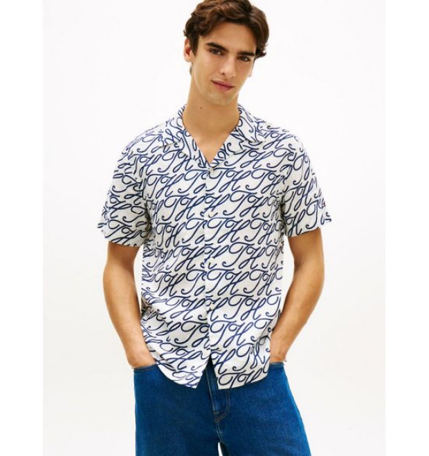 Tommy Hilfiger ľanová košeľa s potlačou biela