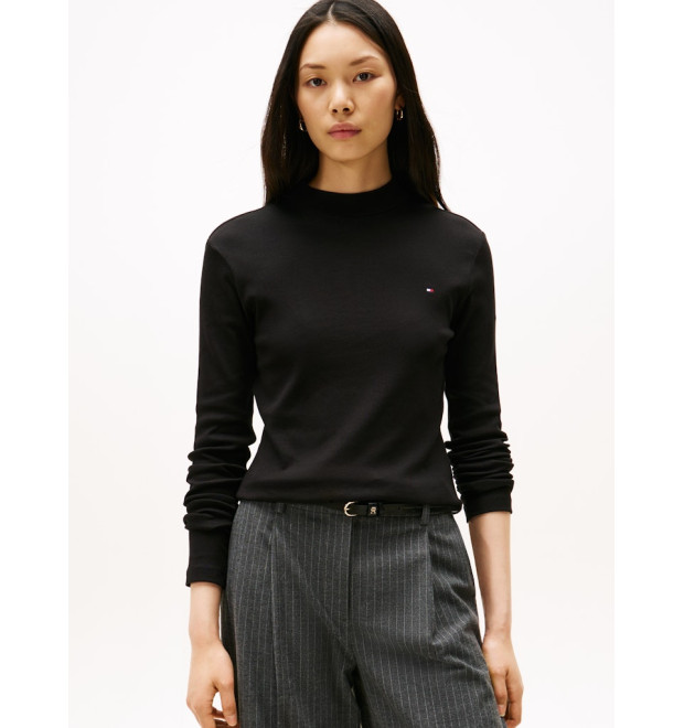 Tommy Hilfiger dámske tričko s dlhým rukávom Mock Neck čierne
