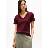 Tommy Hilfiger dámske tričko V-Neck Slim Fit bordové Tommy Hilfiger dámske tričko V-Neck Slim Fit bordové