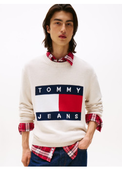 Tommy Jeans pánsky sveter s vlajkou béžový