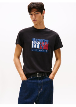 Tommy Jeans pánske tričko s vlajkou čierne