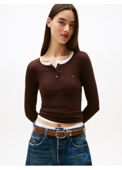 Tommy Jeans dámske tričko s dlhým rukávom hnedé