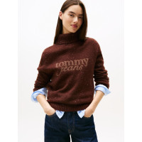 Tommy Jeans dámsky sveter s logom hnedý