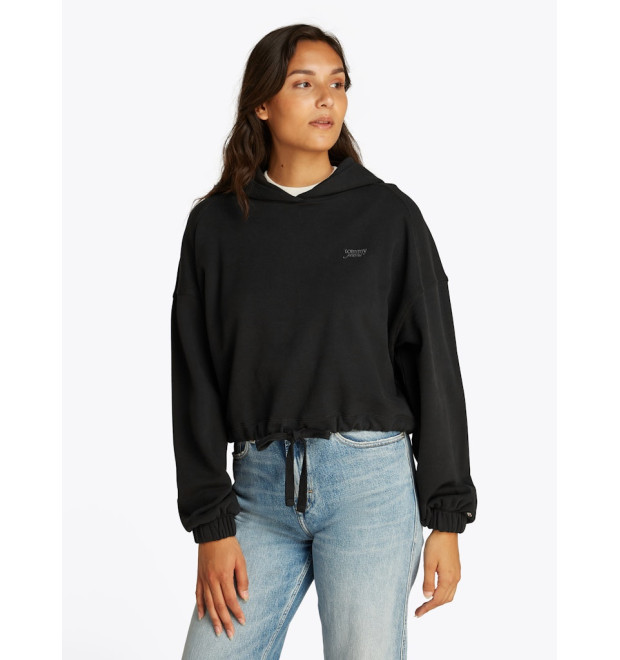 Mikina Tommy Jeans dámska mikina na stiahnutie čierna Mikina Tommy Jeans dámska mikina na stiahnutie čierna