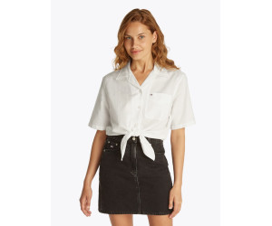 Košeľa Tommy Jeans s prímesou ľanu biela