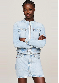 Bunda Tommy Jeans bledo modrá so zipsom