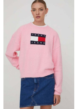 Dámsky huňatý pulóver v ružovej farbe Tommy Jeans
