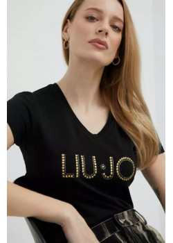 Dámske čierne tričko LIU-JO s véčkovým výstrihom