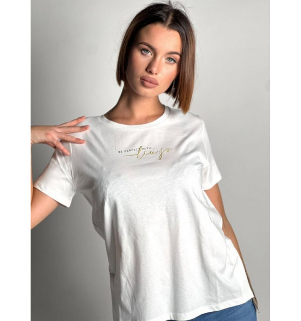 Dámske biele tričko LIU-JO so zlatou potlačou
