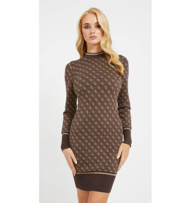 Mini svetríkové šaty Guess v hnedej farbe