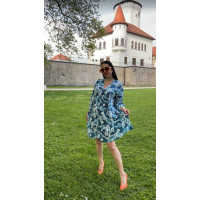 Dámske košeľové modré šaty Vamp s 3/4 rukávmi Dámske košeľové modré šaty Vamp s 3/4 rukávmi