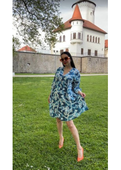 Dámske košeľové modré šaty Vamp s 3/4 rukávmi