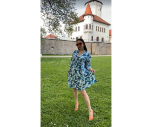 Dámske košeľové modré šaty Vamp s 3/4 rukávmi