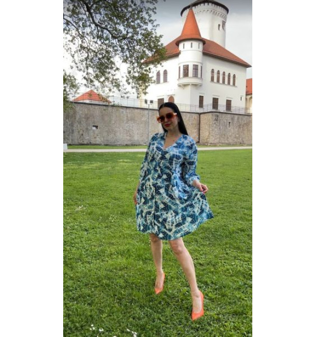 Dámske košeľové modré šaty Vamp s 3/4 rukávmi Dámske košeľové modré šaty Vamp s 3/4 rukávmi